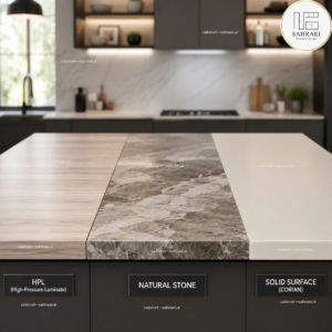 مقایسه صفحه کابینت HPL با سنگ و کورین از نظر ظاهر و کاربرد
