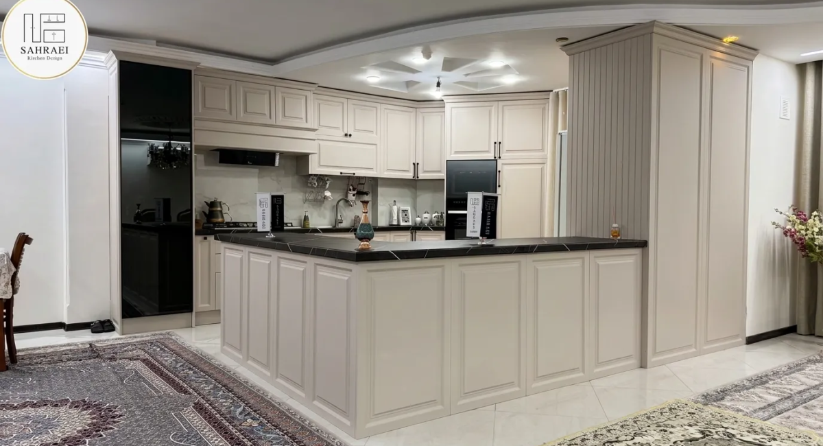 نمای کلی کابینت نئوکلاسیک آنتی فینگر HPL
