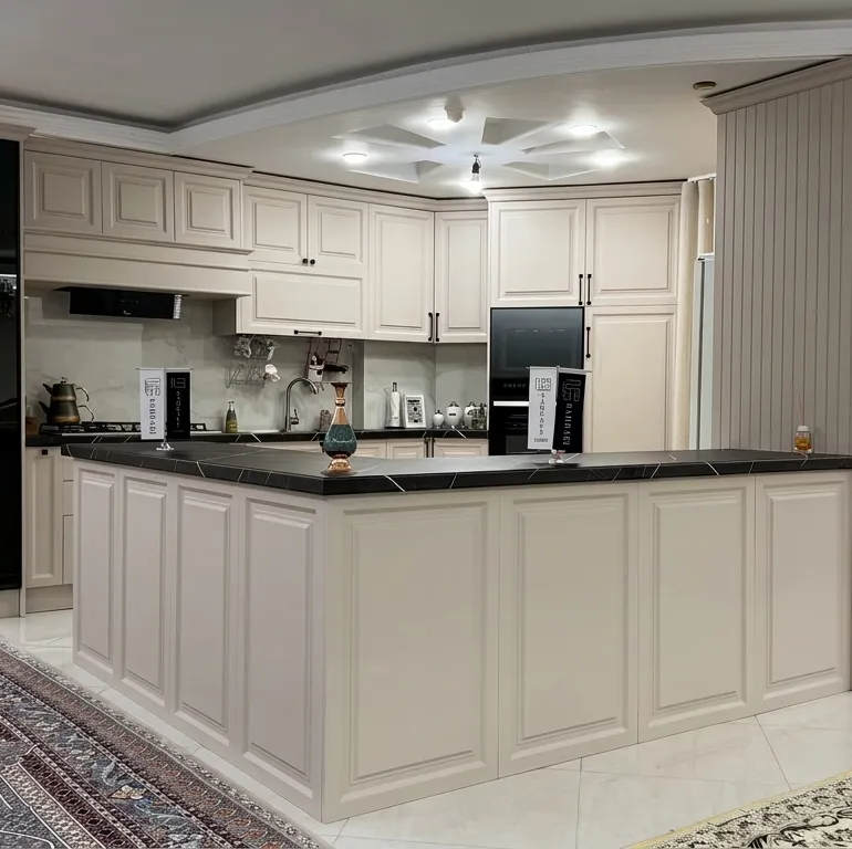 نمای کلی کابینت نئوکلاسیک آنتی فینگر HPL