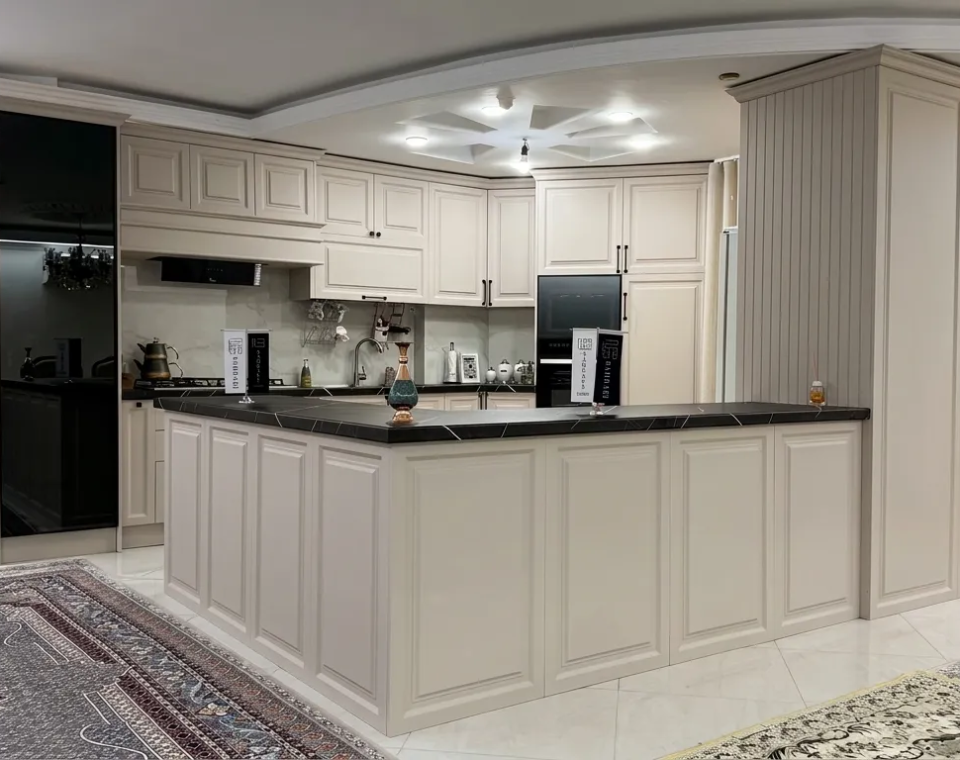 نمای کلی کابینت نئوکلاسیک آنتی فینگر HPL