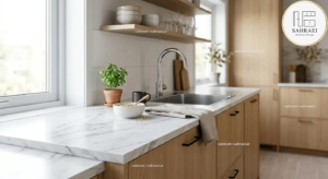 صفحه کابینت HPL با طرح سنگ در آشپزخانه مدرن