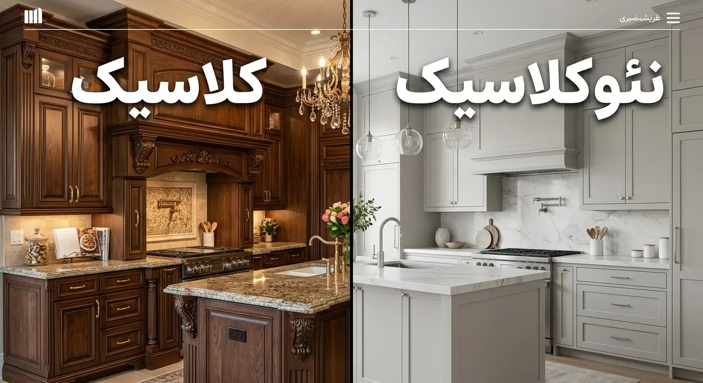 مقایسه جامع و تفاوت کابینت کلاسیک و نئوکلاسیک در دکوراسیون آشپزخانه